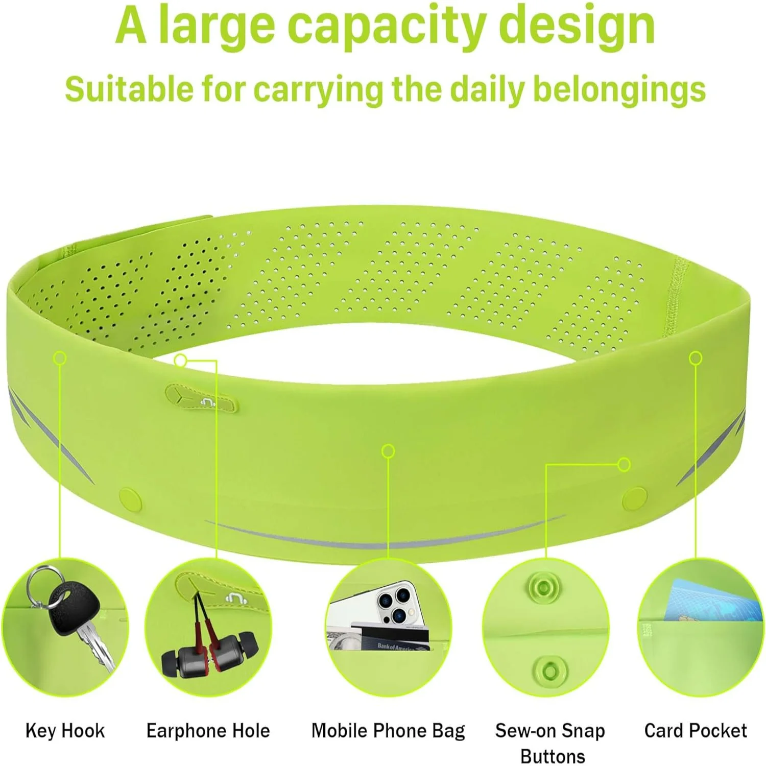 Black Adjustable Running Belt for Marathon Fitness Jogging Workout, Lightweight Waist Pack for Women and Men with Phone Holder -