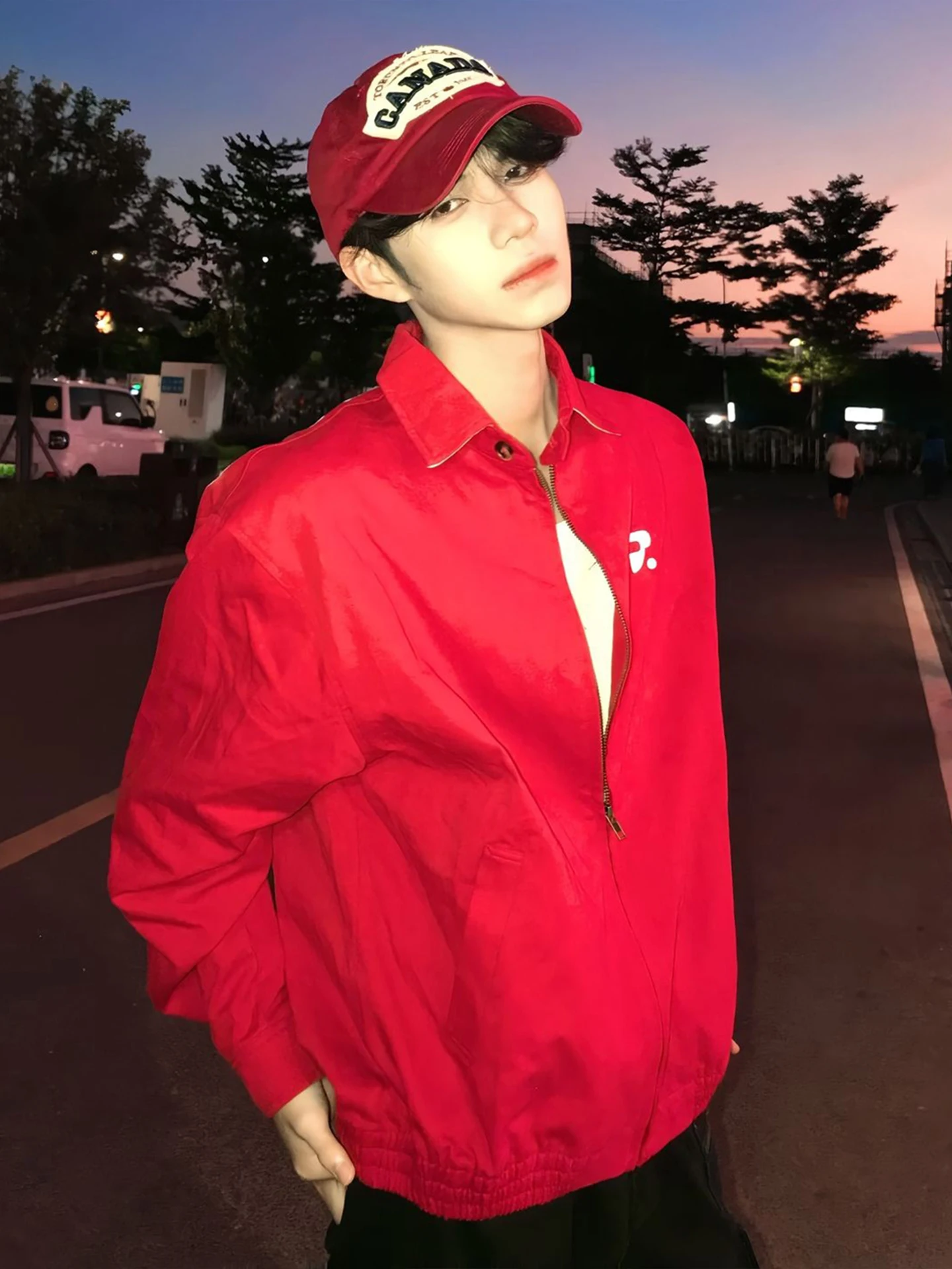 

Cleanfit Red ort American-sle Harrington Jaet ex Casual Loose Couple Outerwear Cotton Polyester Autumn Season