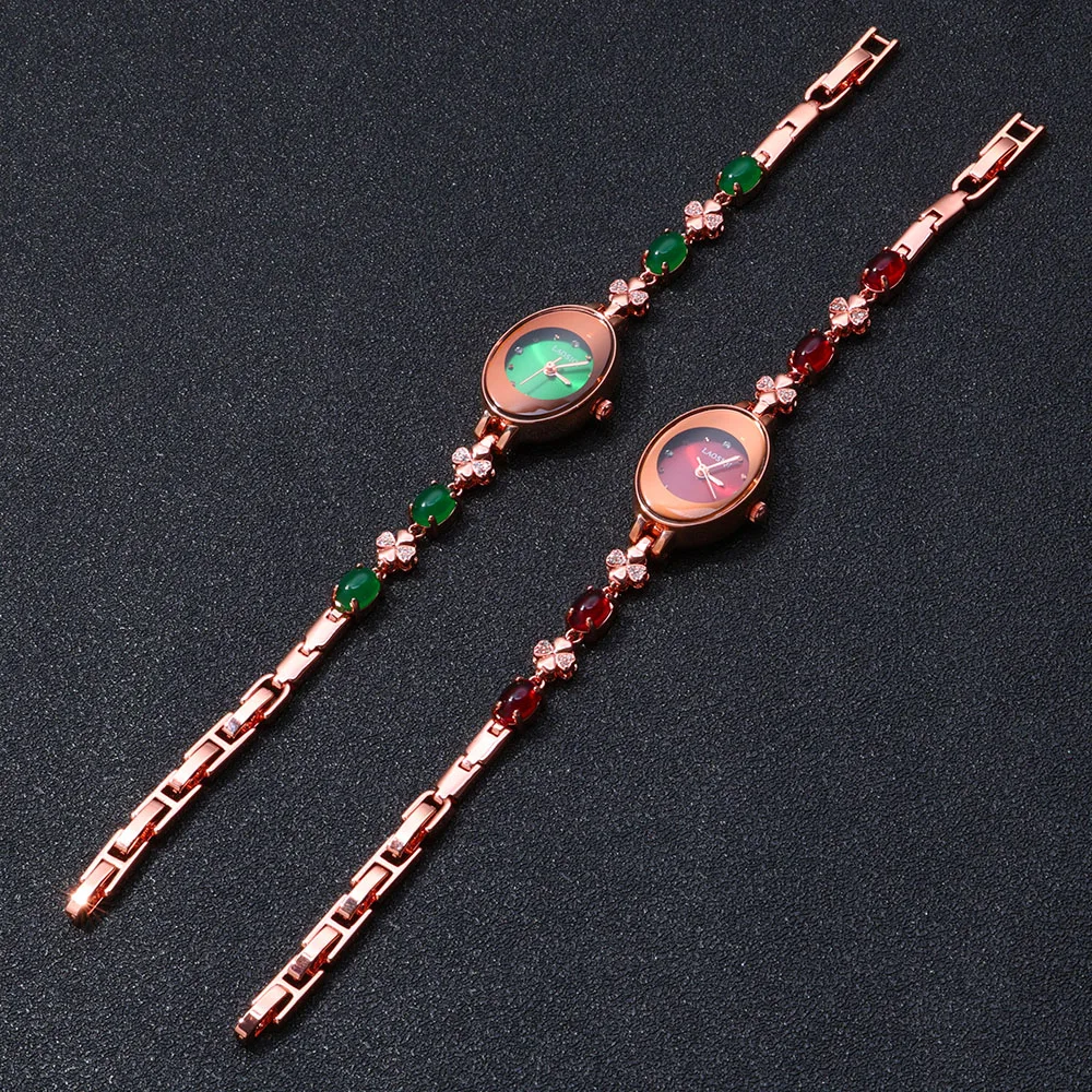 New Arrival Luxury Rose Gold Plated Quartz Watch Elegant Waterproof Colorful Zircon Gemstone Design Watches for Women