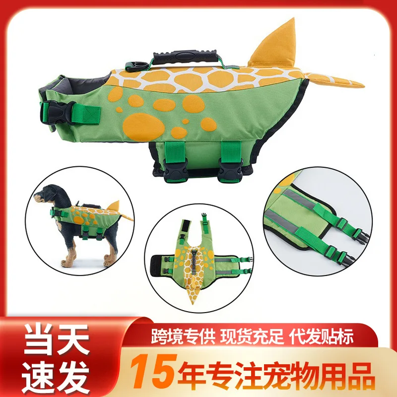 

Green dinosaur dog life jacket creative pet swimsuit easy to put on and take off anti-choking pet life jacket designer dog