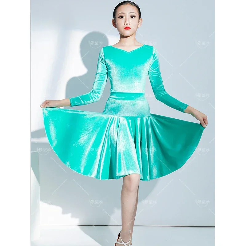 بدلة تدريب الرقص اللاتيني للفتيات، بدلة مسابقة أداء المسرح بأكمام طويلة للخريف والشتاء