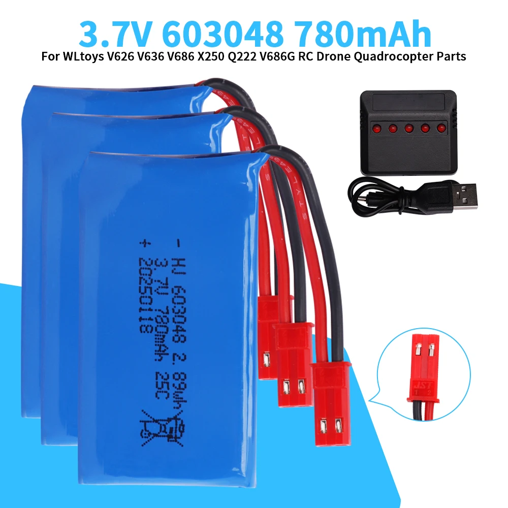 603048 20C 3,7 В 780 мАч Lipo аккумулятор с зарядными наборами для WLtoys V626 V636 V686 X250 Q222 V686G RC Drone Quadrocopter Запчасти 603048 20C 3,7 В 780 мАч Lipo аккумулятор с зарядными наборами для WLtoys V626 V636 V686 X250 Q222 V686G RC Drone Quadrocopter Запчасти