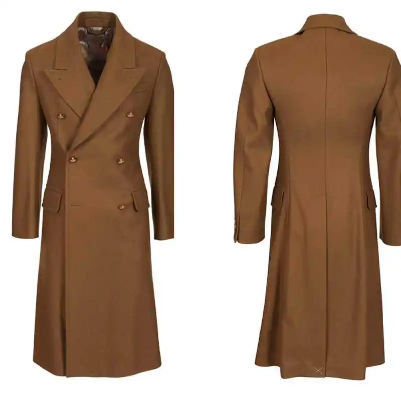 

Vintage Men Autumn Winter Coat Double Breasted Peaked Lapel Jacket Tuxedos One Piece Customized Outwear Overcoat