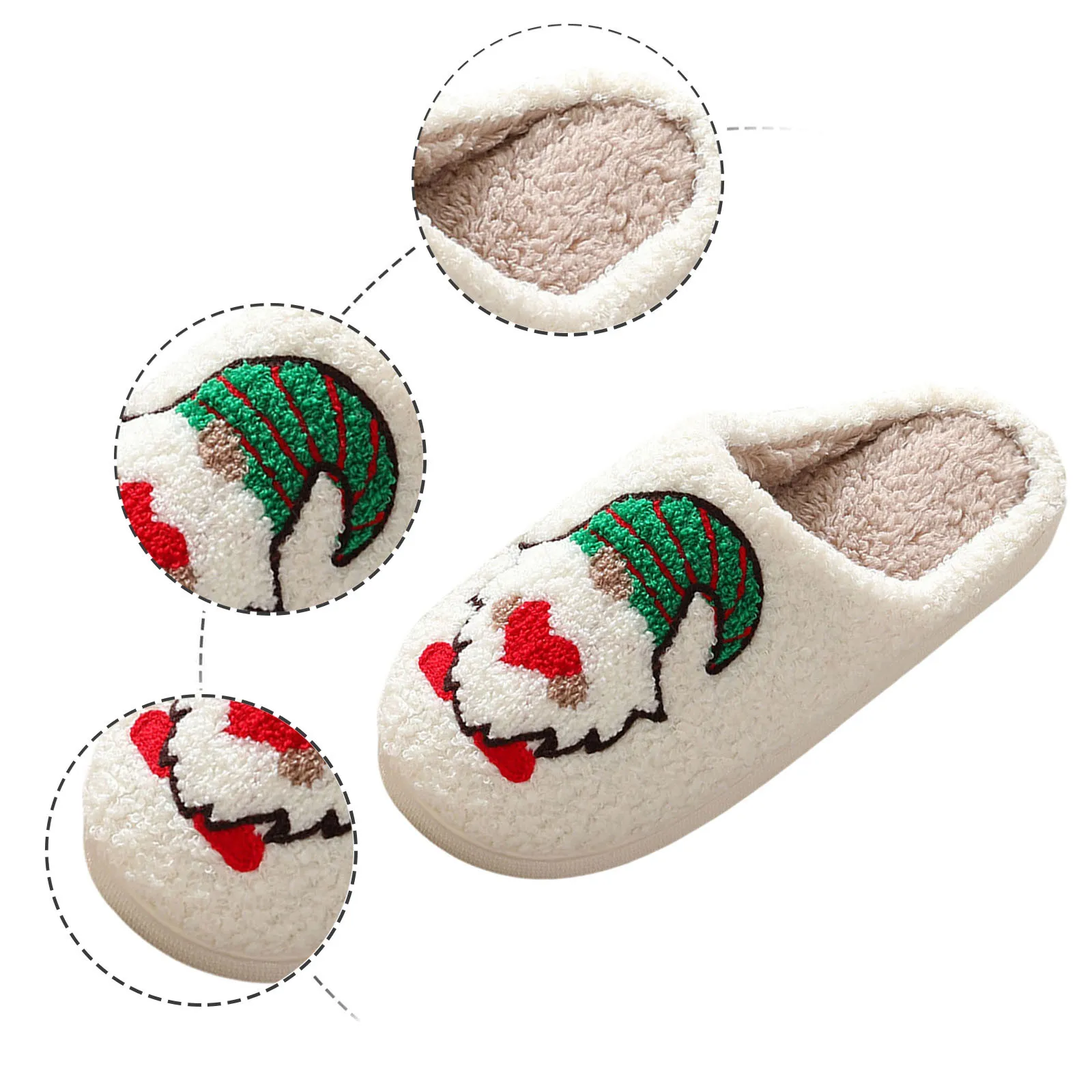 Women Prints Home Fuzzy Flat Women Furry Keep Slide Cartoon for Men Warm Toe Pary Christmas Winter On Slippers Round Slip