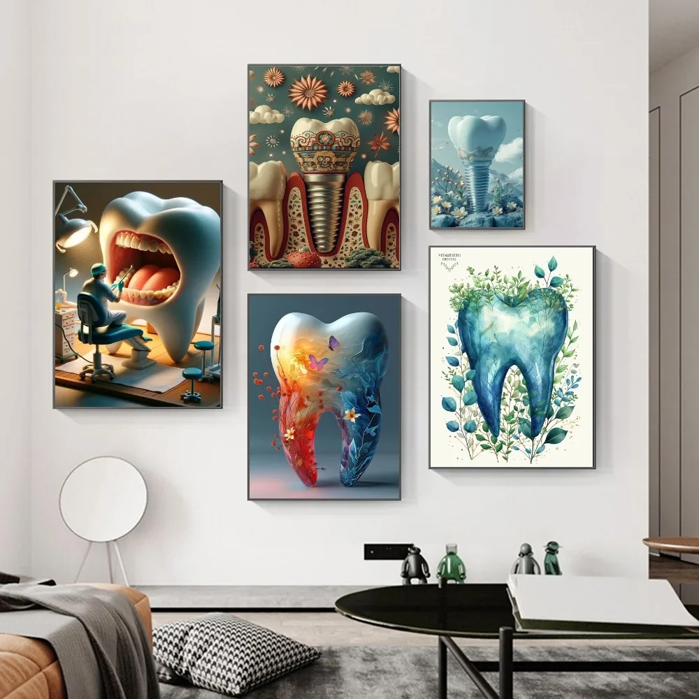 Tooth Implant Dental Art Poster Print Poster Paper Waterproof Sticker Home Living Room Bar Wall Painting Decoration