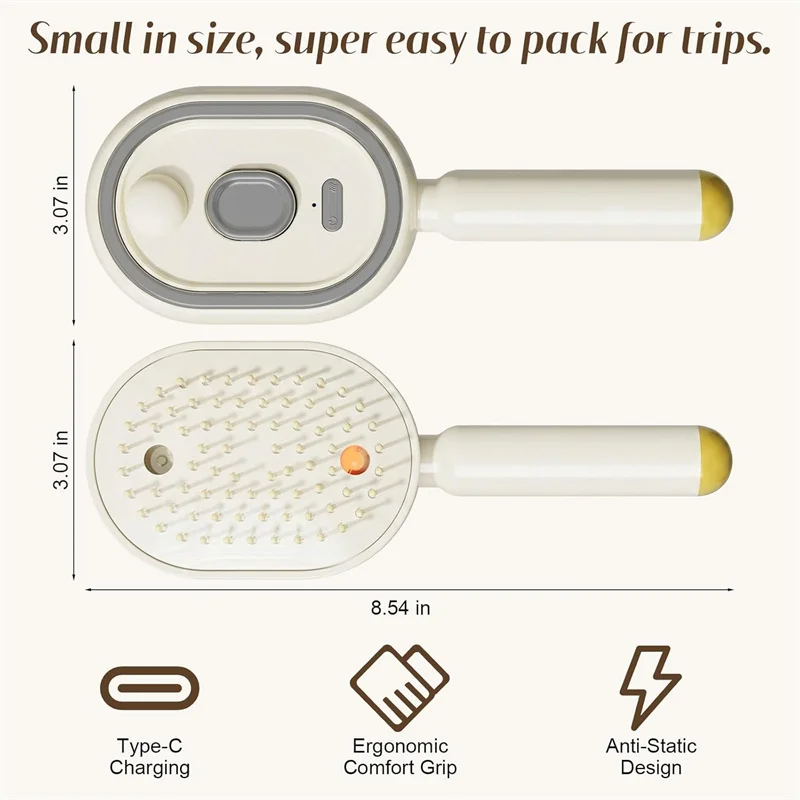 Electric Steaming Massage Hair Care Brush Rechargeable 3 in 1 Self-Cleaning Hair Brush with Water Spray Air Cushion Massage Comb