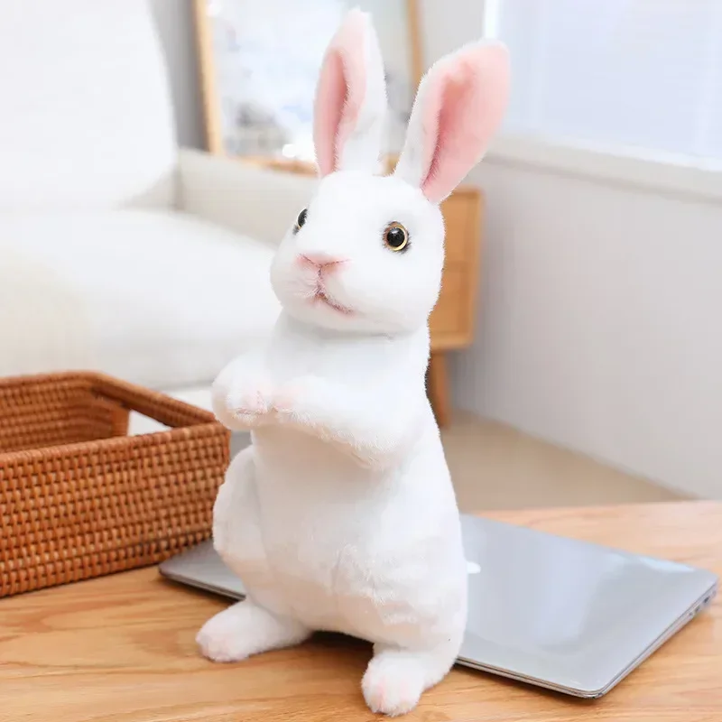 Easter Day Decoration Cute White Grey Standing Bunny Simulated Rabbit Doll Gifts For Kids Happy 2023 Spring Easter Party Favors