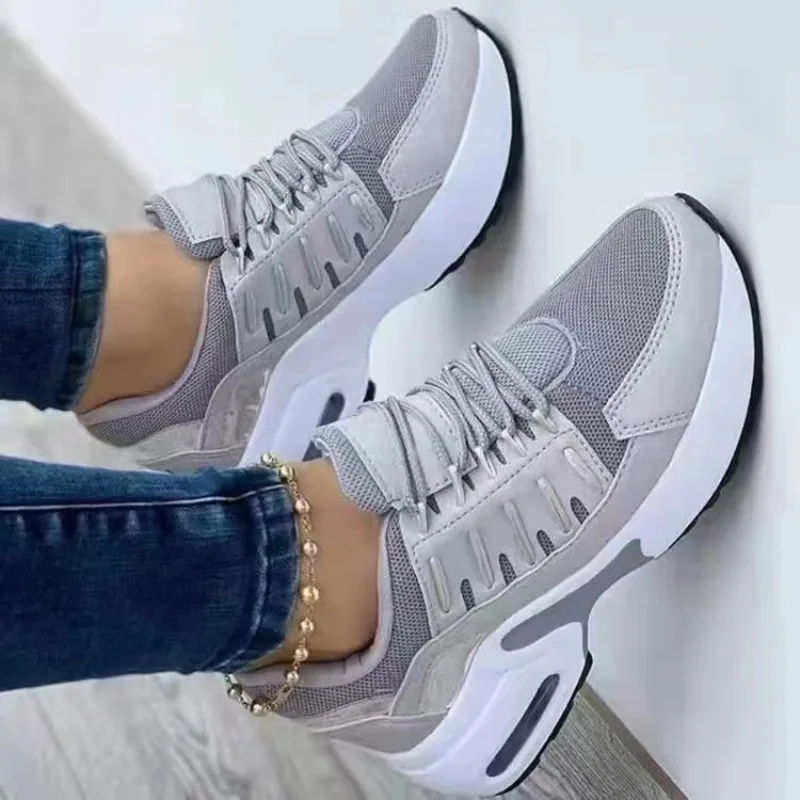 2024 New Fashion Wedge Sneakers for Women Casual Platform Sports Shoes Lace-up Mesh Breathable Vulcanized Shoe Zapatillas