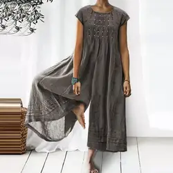 M-4XL Women Summer Loose Jumpsuit Wide Leg Oversized Solid Color Short Sleeves O Neck Elegant Vintage Plus Size Lady Jumpsuit