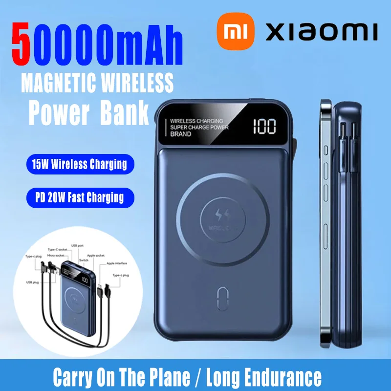 

Xiaomi 50000mAh Portable Wireless Charging Power Bank Magnetic Charging Built-in Wire Mobile Phone Battery For Iphone Samsung
