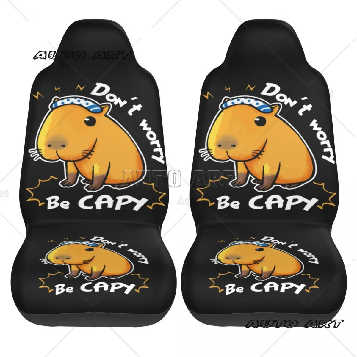 Capybara Don't Worry Be Capy Universal Car Seat Cover Four Seasons For SUV Kawaii Animal Car Seat Protector Fiber Seat Protector