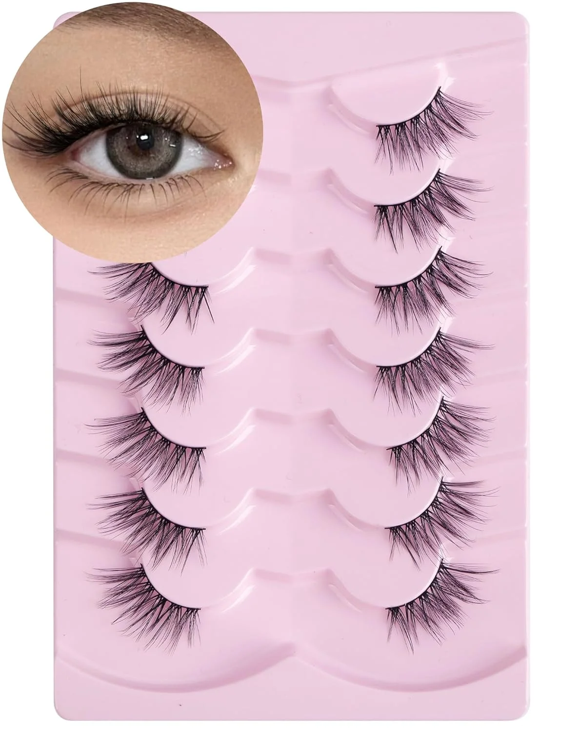 Halbe Wimpern, natürlicher Look, 7 Paar dicke Cat-Eye-Wimpern, 11 mm, zarte Wimpern mit transparentem Band, kurze künstliche Wimpern