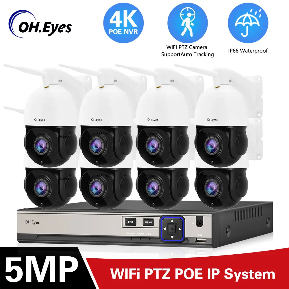 

8MP POE Video Surveillance System 4K NVR 5MP WiFi PTZ IP Camera Auto Tracking Audio Record Security Camera AI Detection CCTV Kit