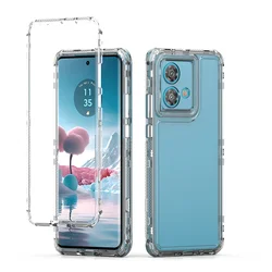 3 in 1 Rugged Armor Shockproof Case For Motorola Edge 40 Neo 6.55 inches Hard Plastic TPU Frame Transparent Acrylic Back Cover
