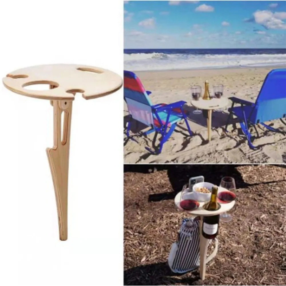 

Durable Wood Portable Wine Table Collapsible Round Foldable Wine Table Wine Rack Outdoor Use