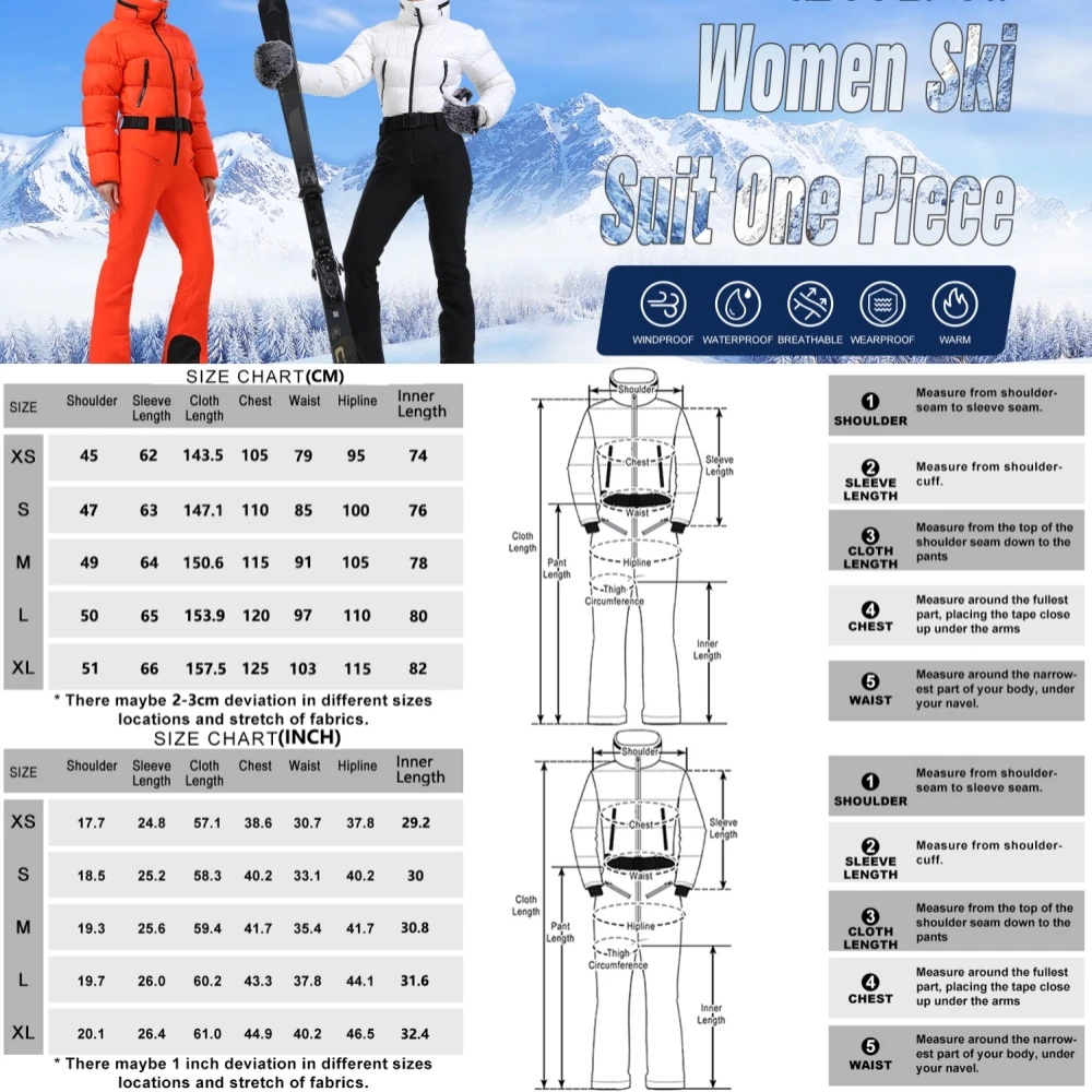 2025 여성용 덕다운 스키 점프수트 겨울 방풍 보온 스노보드 수트 슬림 핏 원피스 스키 스포츠 의류