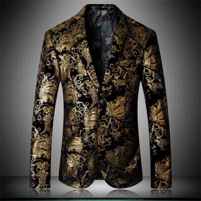 Brand 2023 New Tide Mens Fashion Print Blazer Design Plus Size Hip Hot Casual Male Slim Fit Suit Jacket Singer Costume