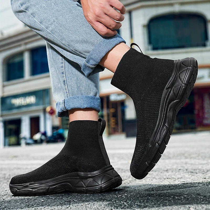 Black Men Sneaker Unisex2024Summer Comfortable Slip-On Flats Bottom Fashion Non-leather Casual Adult Socks Shoes For Male lovers