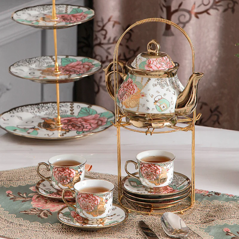 European ceramic coffee cup and saucer set afternoon tea electroplated coffee set 13-piece set