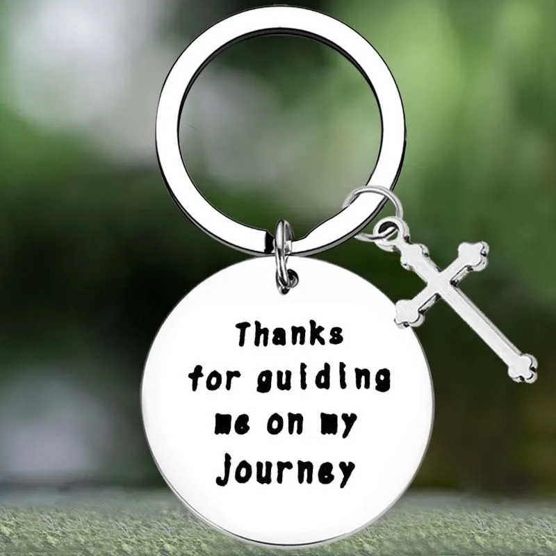 Cute Thanks for Guiding Me On My Journey Keychain Christian Key Chain Pendant Jewelry Catholic Mentor Godmother Gift