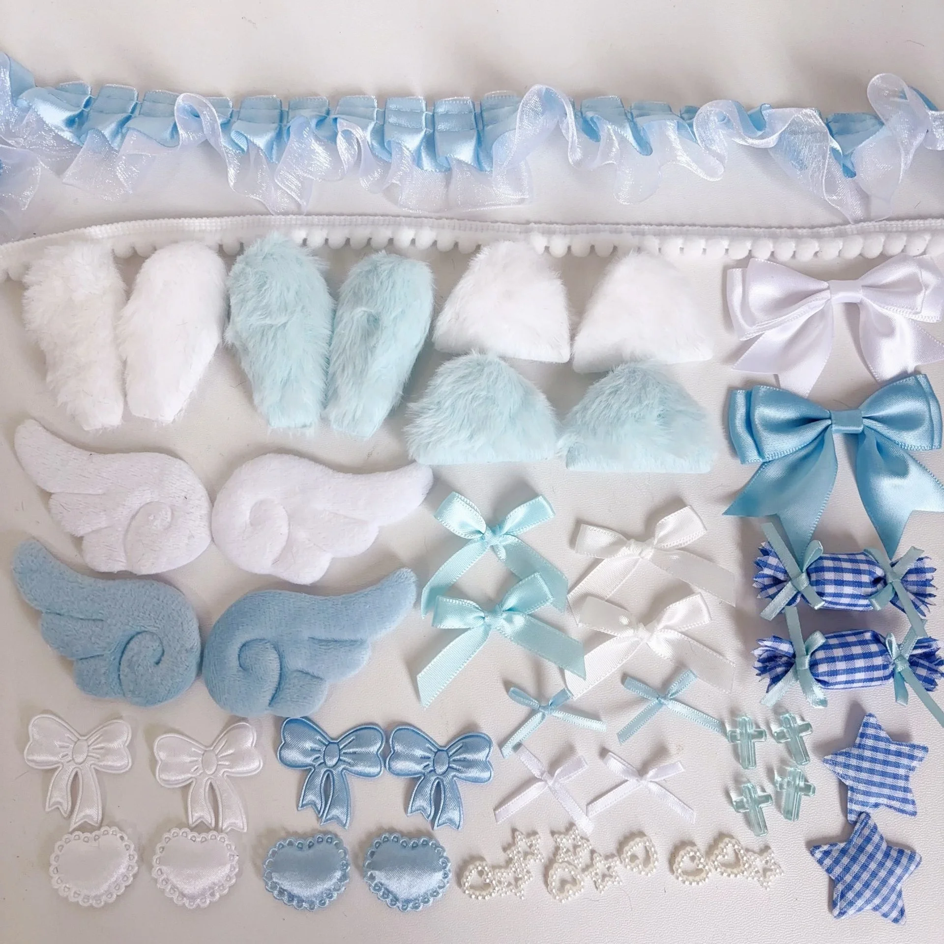 40Pcs Lace Handmade Craft Material Kit Plush Bunny Ears Angel Wings Heart Star Shaped Ornaments DIY Clothing Garment Decoration image 3