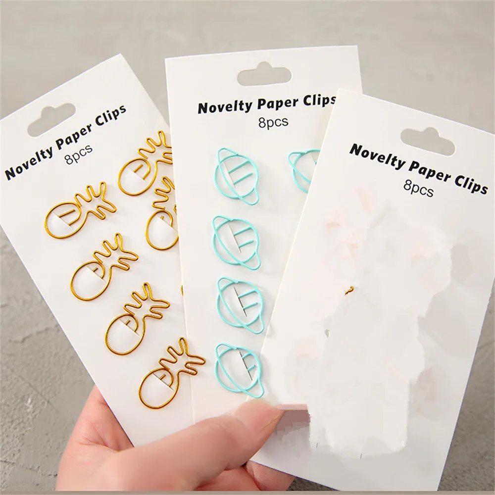 8Pcs Creative Paper Clip Cartoon Golden Bookmark Paper Decorative Clip Metal Binder Clips Stationery Photos Tickets Organizer