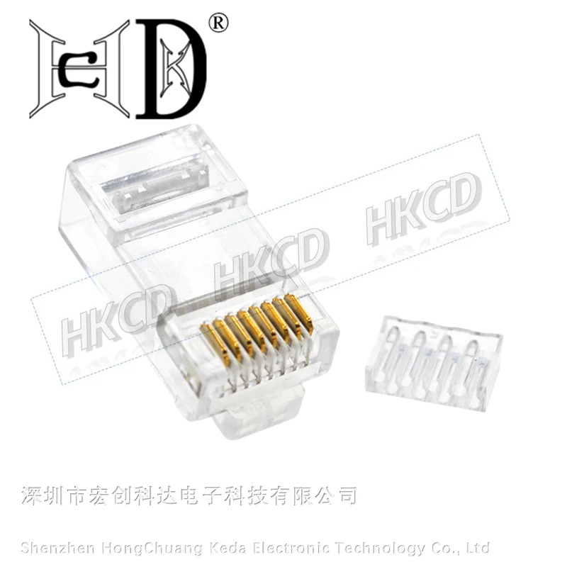 50pcs HKCD 8P8C RJ45 Ethernet Plug with Load Bar, Gold-Plated Crystal Head for Cat5e/Cat6 Network Cable, RJ45 Connector
