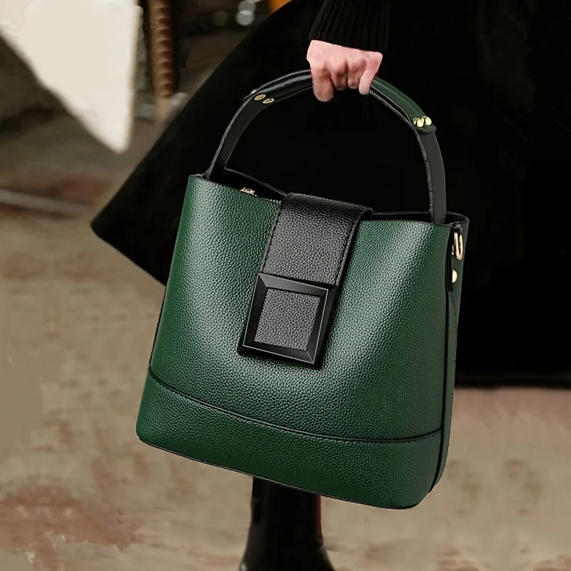 Elegant Solid Color Bucket Bag with Adjustable Shoulder Strap Versatile Crossbody Handbag for Women, Lightweight with Zipper.