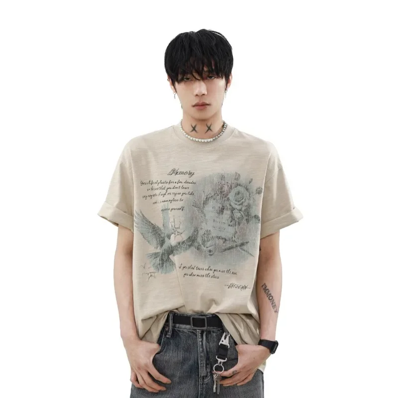 American Retro Design, Niche Letter 3D Printing, Couple's Short Sleeved T-shirt, Loose Summer Quick Drying Top