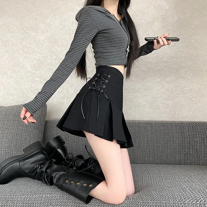 Spódnica o kroju litery A z niskim stanem, jesienno-zimowa, modna, dziewczęca, retro, z ochroną optyczną, spódnica ort, koreańska spódnica do pracy.