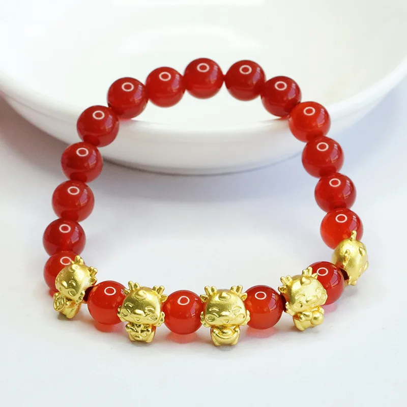 

Natural agate Wufu Long bracelet bracelet Year of the Dragon natal year jewelry