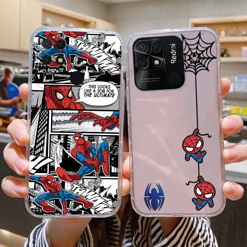 For Redmi 10C Case Marvel Cartoon Spiderman Soft Silicone Matte Capa Shell Anime Fundas For Redmi 10c Coque Transparent Cover