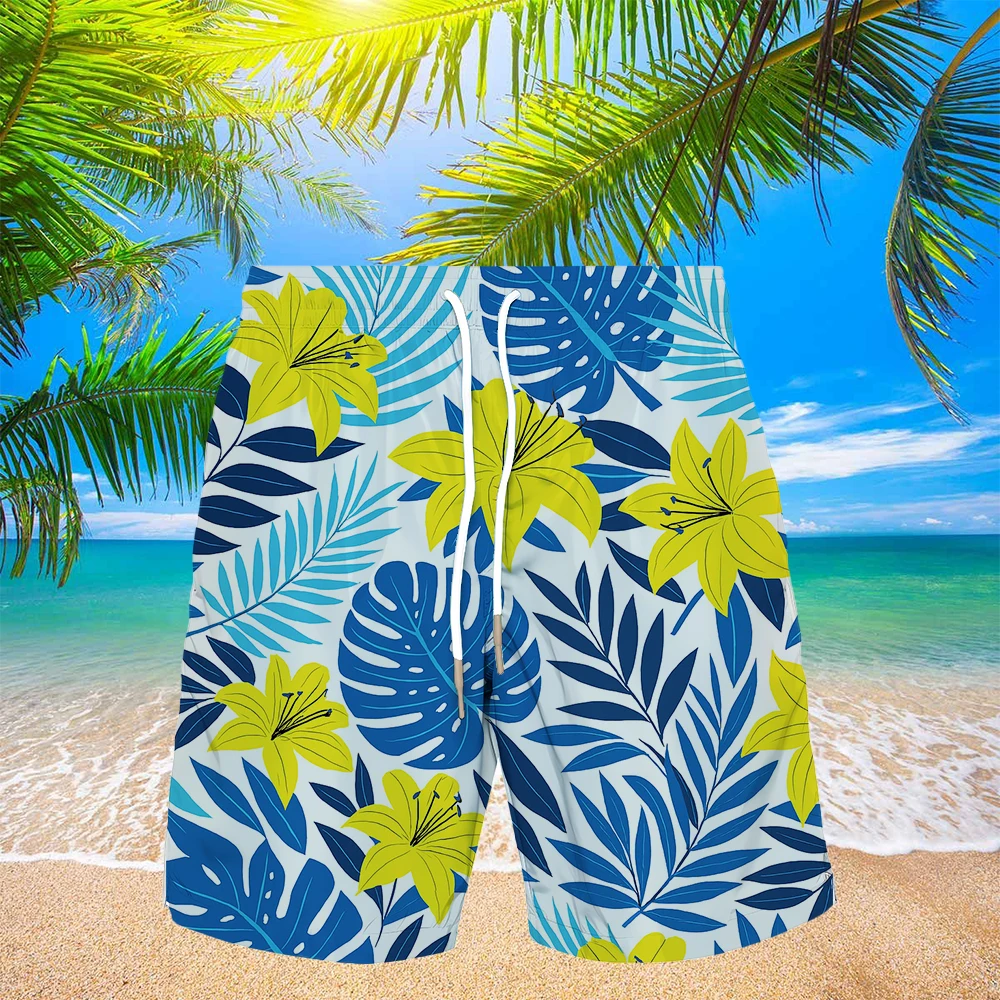 Men's Hawaiian Seaside Holiday Beach Shorts Fashion Flower Graphic 3D Print Board Short Summer Thin Quick-dry Swimming Trunks