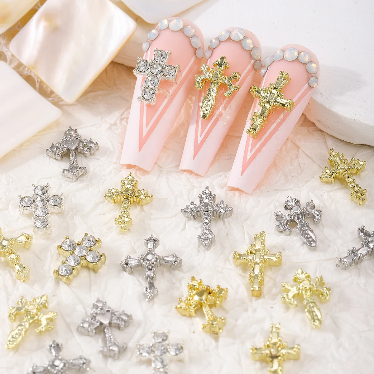 30pcs, European and American Punk Style Three-Dimensional Rhinestone Cross Nail Art Decoration, Y2Kflash Cross Nail Art Gemstone