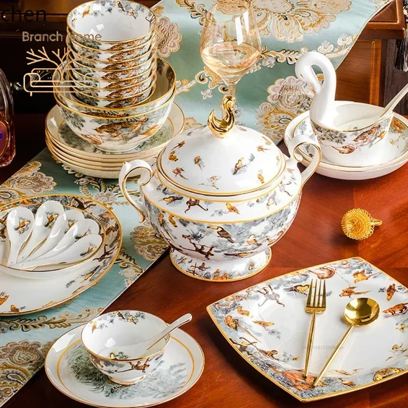 piece complete tableware set Luxury bone china dinnerware sets rice bowl plate chopsticks kitchen dishes dinner dish set