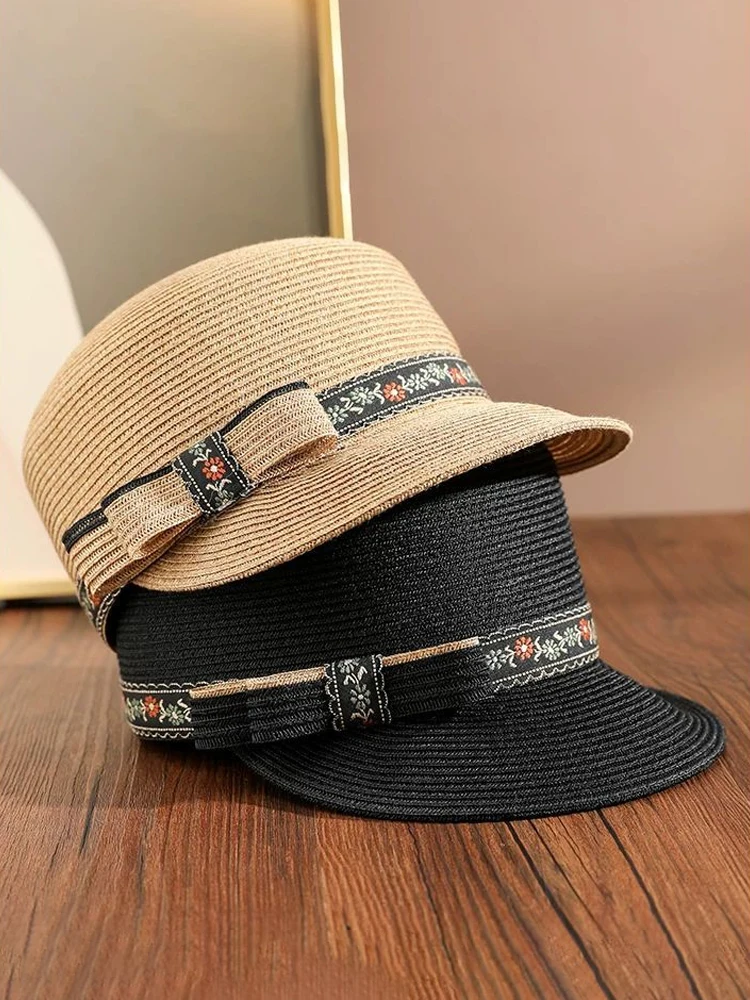 

​​Summer Horseman Hat Ice Silk UV Protection Riding Cap with Beads Breathable Travel Outdoor Casual Straw Hat​
