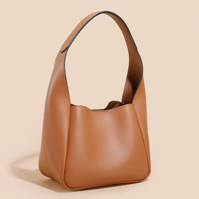 Large capacity genuine leather women bag 2024 new fashion bucket bag high-quality shoulder bag underarm bag