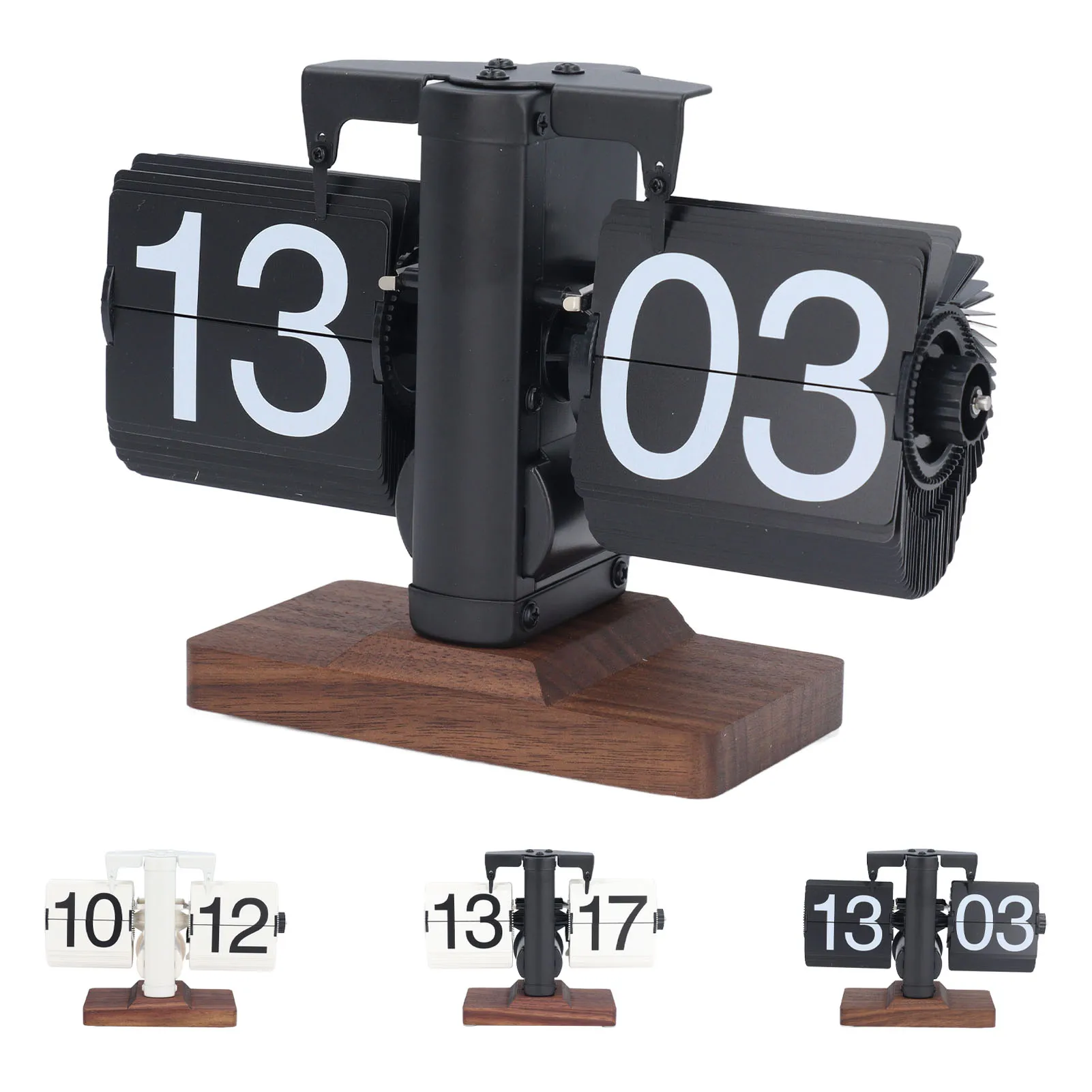 

Retro Digital Flip Down Clock, Battery Powered Internal Gear Operated Clock, Mechanical, Black Walnut Base