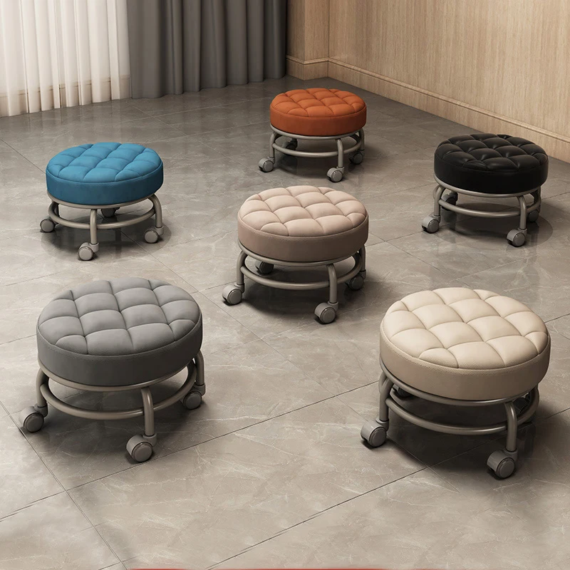 Salon Small Game Pulley Round Stool Modern Pedicure Chair Patio Low Stools Leather Nail Comfortable Shoes Stool Office Footstool