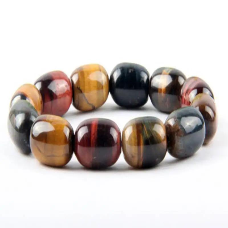 Natural tiger Eye barrel bead cuff Men's bracelet 10 x 14 mm Minimalist Link Semi-Precious Stones Beaded Office Wear Cuff Party