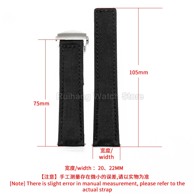 Straight Interface Deployment Buckle for TAG Heuer Carrera Monaco Black Nylon Watch Strap Quick Dry Moisture Repellent Flexible