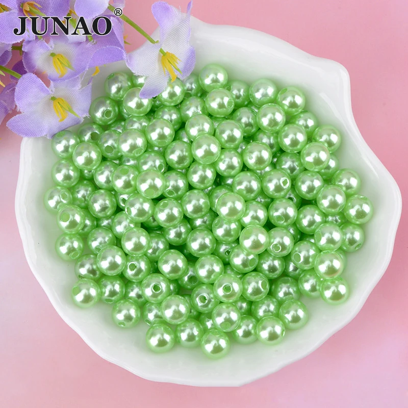 JUNAO 3 - 20mm Pink Sewing Round Pearl Beads With Holes Plastic Acrylic Spacer Beads ABS Imitation Pearl for DIY Jewelry Making