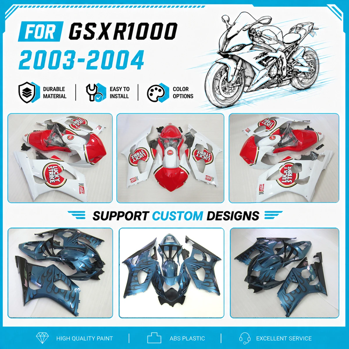 For GSXR1000 GSXR 1000 2003 2004 03 04 Motorcycle Fairings Set ABS Plastic Injection Bodywork Panel Fairing Kit
