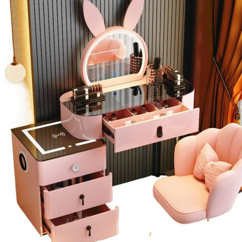Modern elegant princess beautiful women wireless charging high-end smart dresser with mirror and drawers