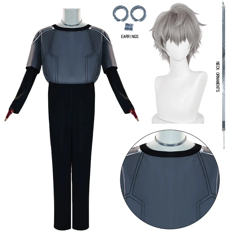

Anime Alien Stage Till Cosplay Wig Till Costume Grey Uniform Earrings R7 Cosplay Hoodie T-shirt Pants Halloween Clothes for Men