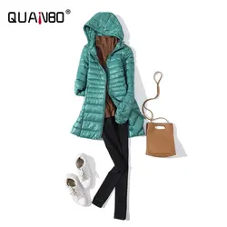 Mulher ultra leve para baixo jaqueta 2023 novo outono inverno quente x-long feminino puffer jaqueta moda fino ajuste com capuz saia parka