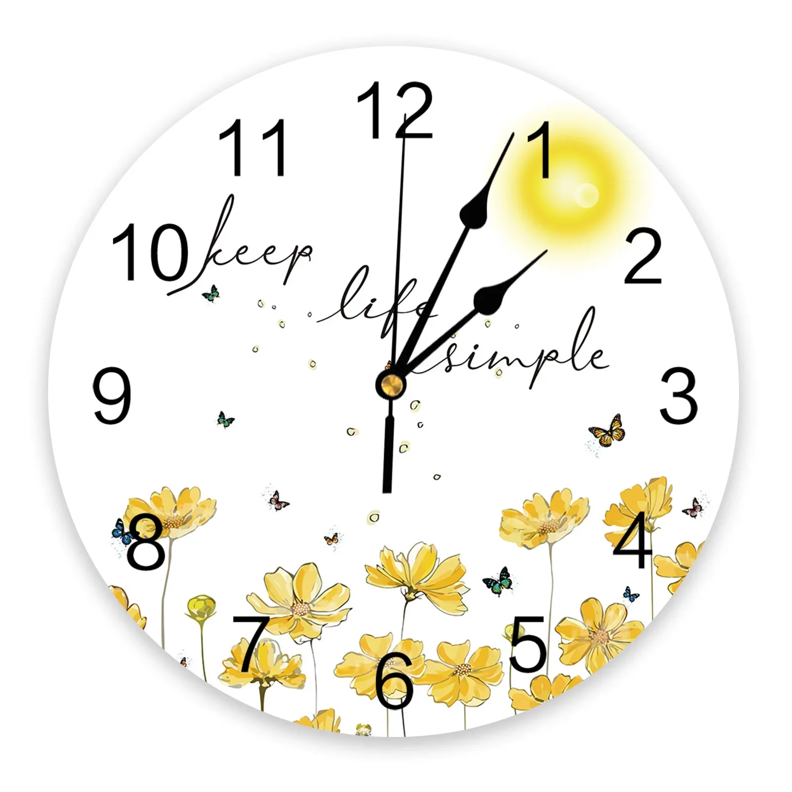 Sun Flowers Butterflies Letters Hand-drawn Large Wall Clock Dinning Restaurant Cafe Decor Round Wall Clocks Home Decoration