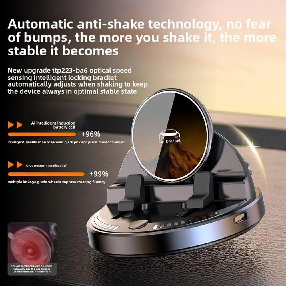 Suporte do telefone do carro painel de carregamento sem fio suporte do telefone automático 360 graus rotativo para mesa de escritório em casa suporte 