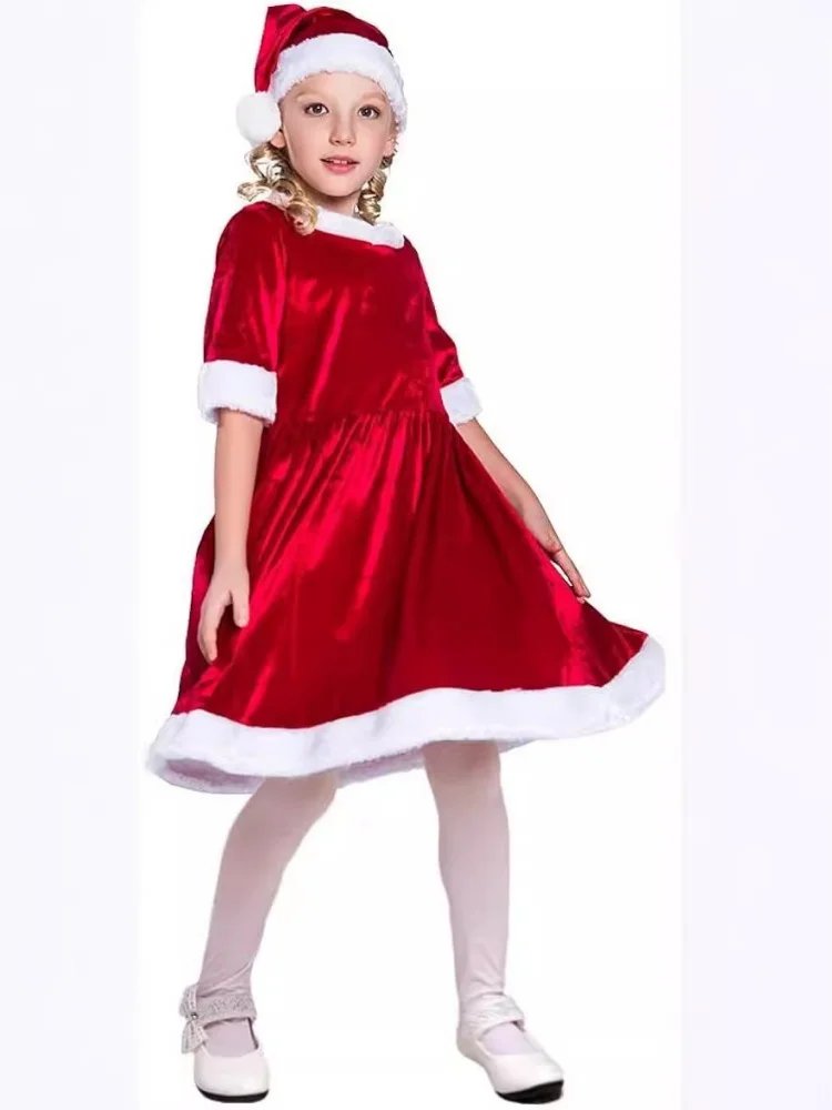 Sukienka damska świąteczna z krótkim rękawem, popularny kostium cosplay z motywem Świętego Mikołaja, kostium na Boże Narodzenie, odzież z paskiem.