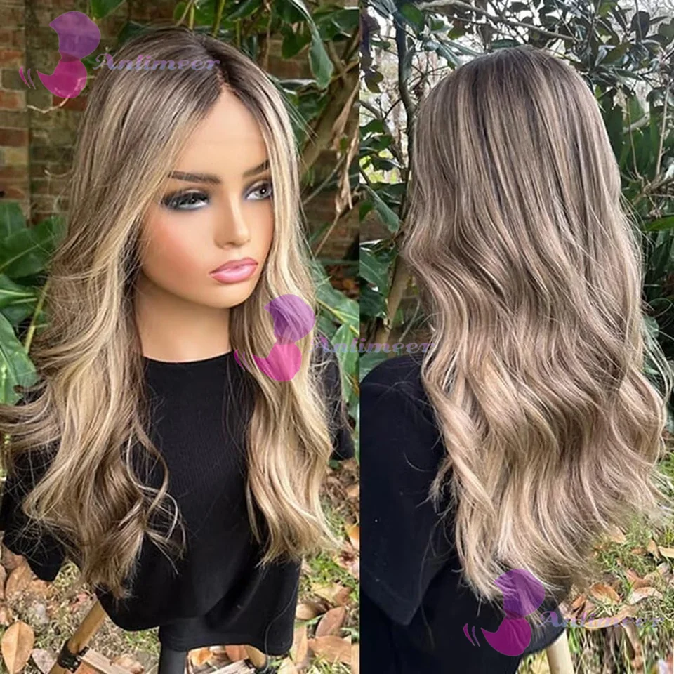 

Ash Blonde Light Brown Balayaga Highlight Body Wavy Glueless 13x4 Lace Front Wigs Bleached Knots Brazilian Full Lace Wigs